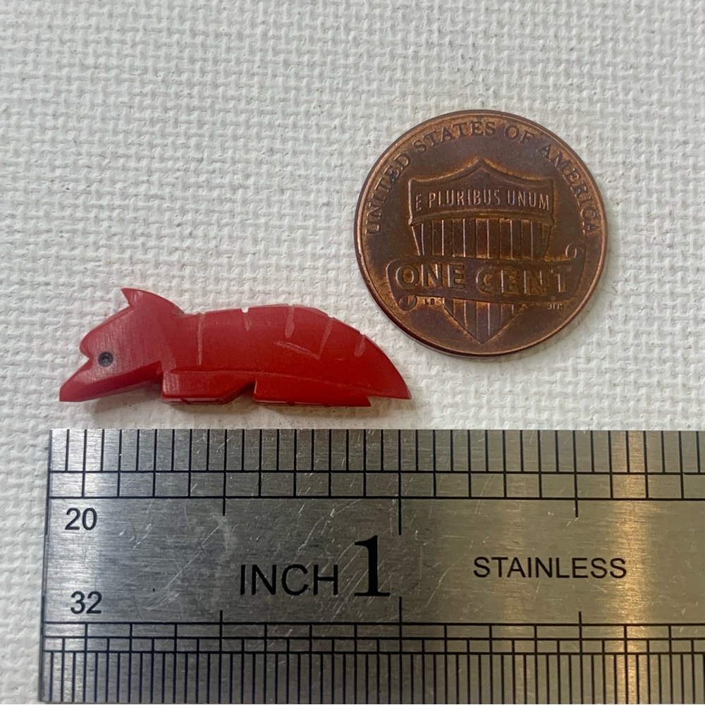 Vintage Coral Zuni Fetish Armadillo Bead Native American Carved Spirit Animal 1" - Picture 8 of 12